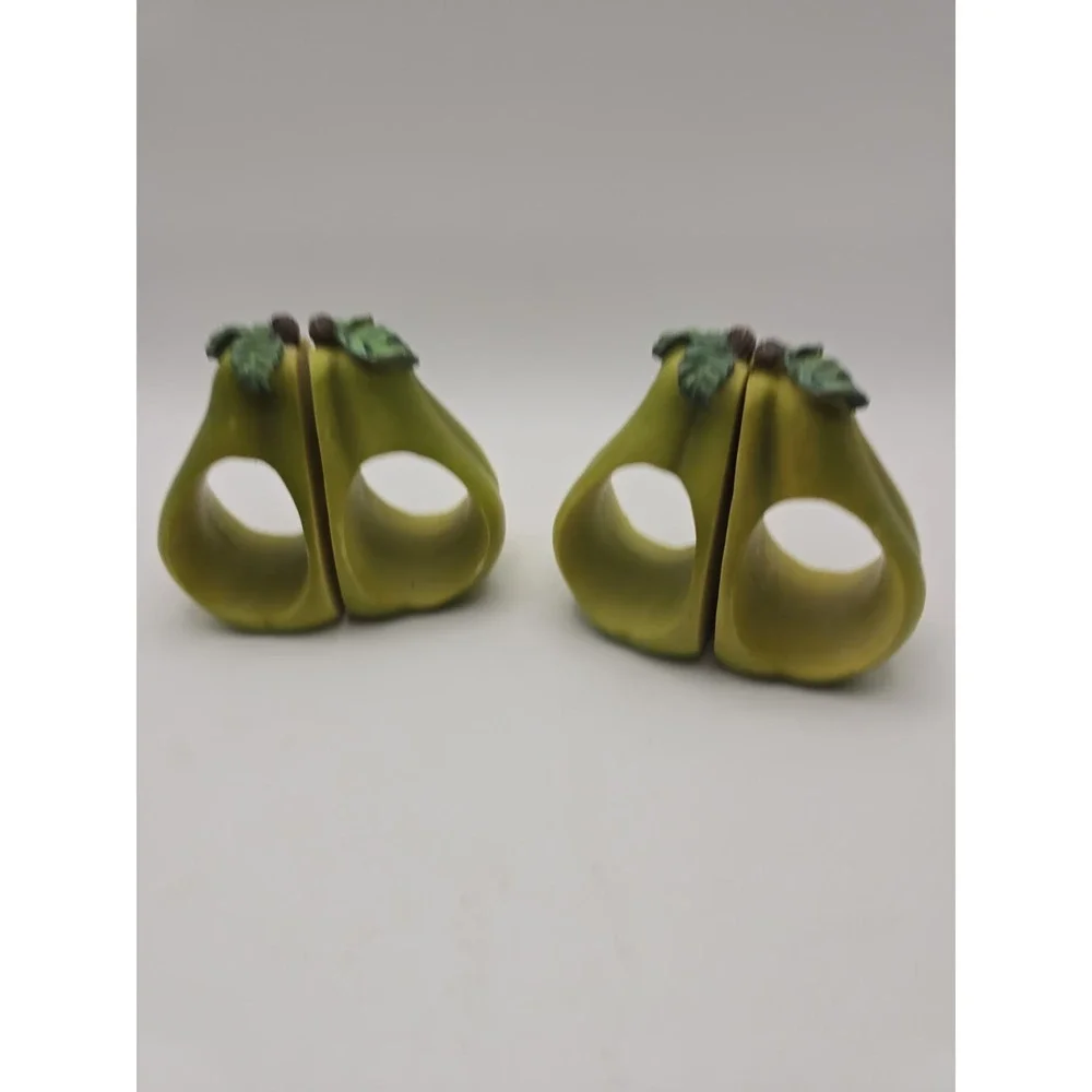 Vintage Ceramic PEAR Napkin Rings (Set Of 4) Antique Pear-shaped Napkin Holders
